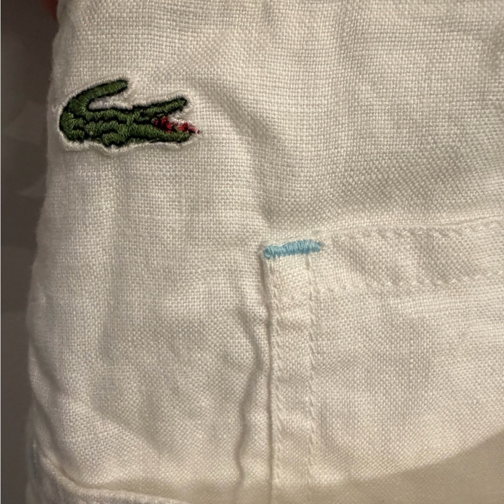 Lacoste White Cotton Pants with Green Crocodile Logo linen summer 42 - Picture 11 of 13